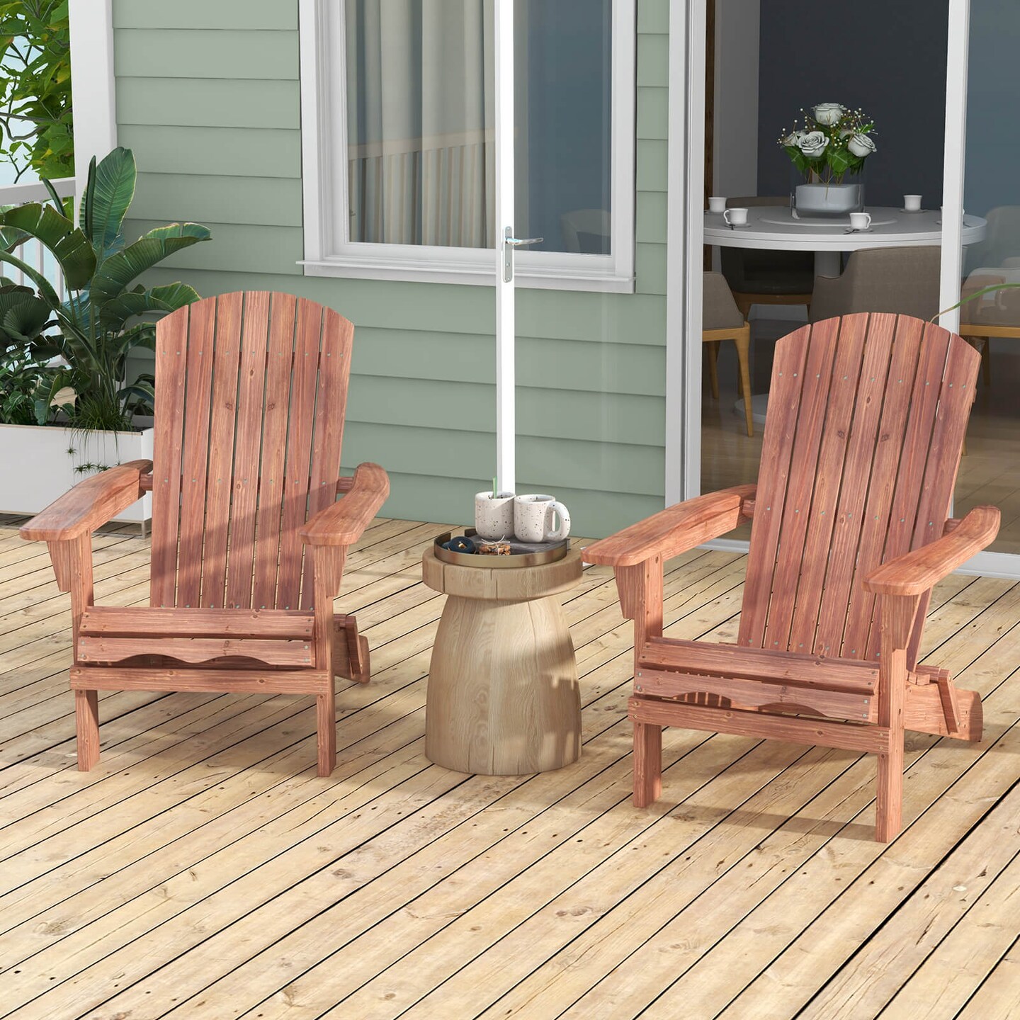 Costway Folding Adirondack Chair Set of 1/4 with High Backrest &#x26; Wide Armrests Wooden Brown