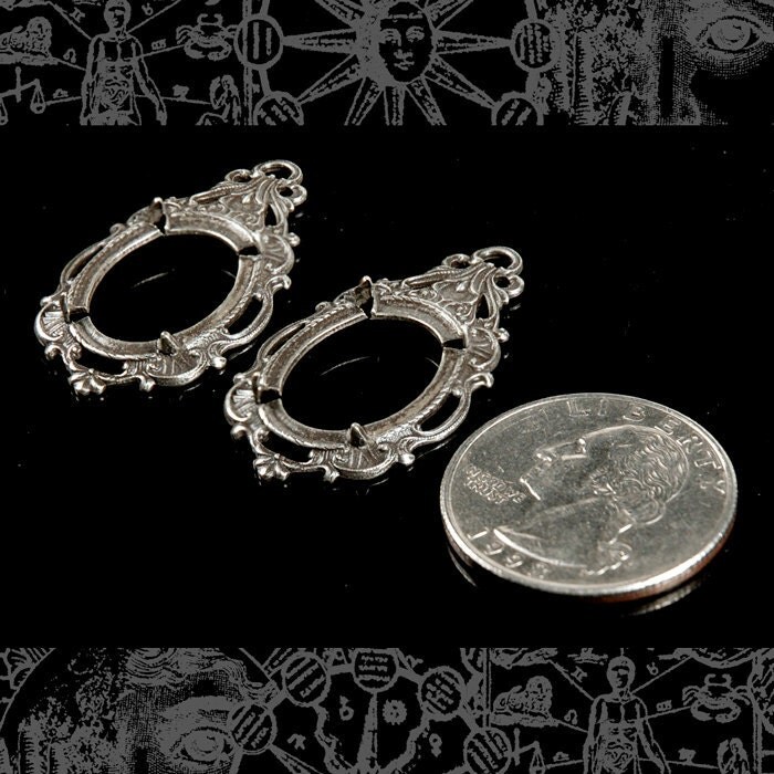 Crowned Filigree Antiqued Silver Plated Brass Cameo Frames for 13mm x 18mm - Set of Two S-F19