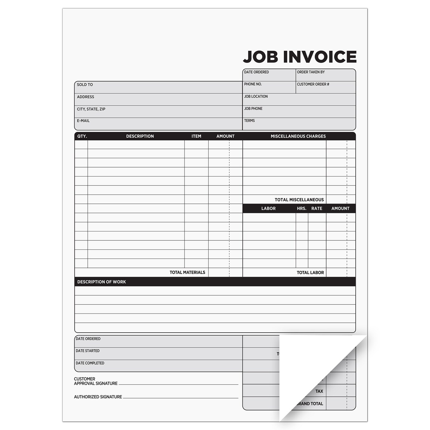 COSCO Job Invoice Forms, 2-Part Carbonless, For Service and Repair Billing, 100 Individual Sets Per Pack, White, 8.5 x 11 Inches