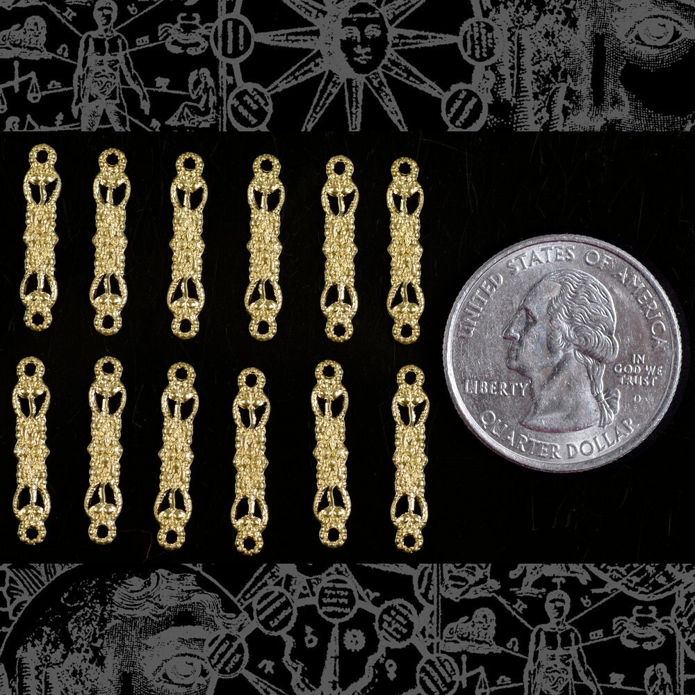 Raw Brass thin Bar Two Ring Connectors - Set of Twelve - B-2C55
