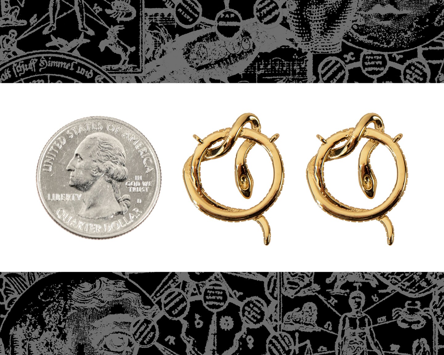 Gold Finish Plated Coiled Snake with Crystal Eyes Pendants - Two - ZG-P3