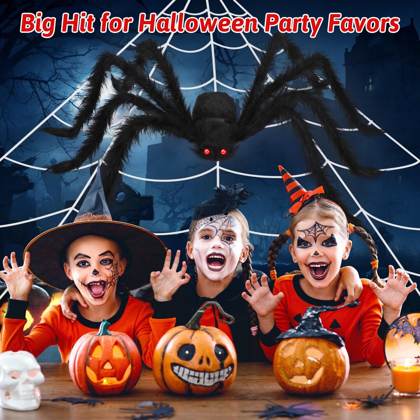 3 Pieces Halloween Spider Decorations Giant Spider Huge Spider Web Stretch Web Component of Huge Spider and Mega Spider Web Halloween Party Supplies Yard Halloween Outdoor D&#xE9;cor Haunted Decoration