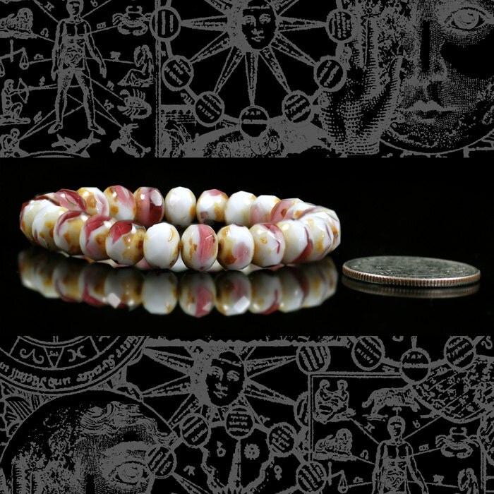 6mm x 8mm Lemon Meringue and Cherry Pie Czech Rondell Beads - GB-6X8OV05