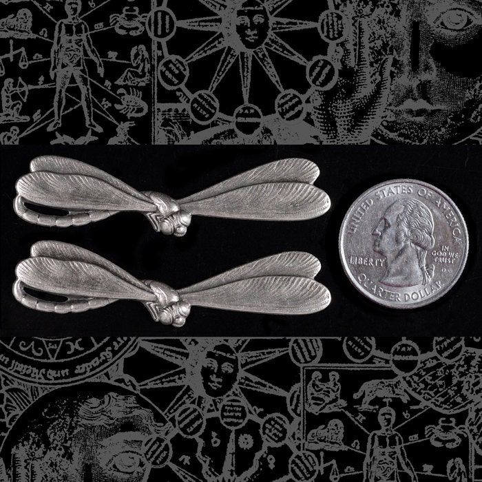 Antiqued Silver Plated Brass Dragonfly Pendant Wraps - Set of Two - S-W25