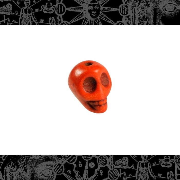 Six Orange 8mm x 10mm Skull Magnesite Beads - Bead-B21