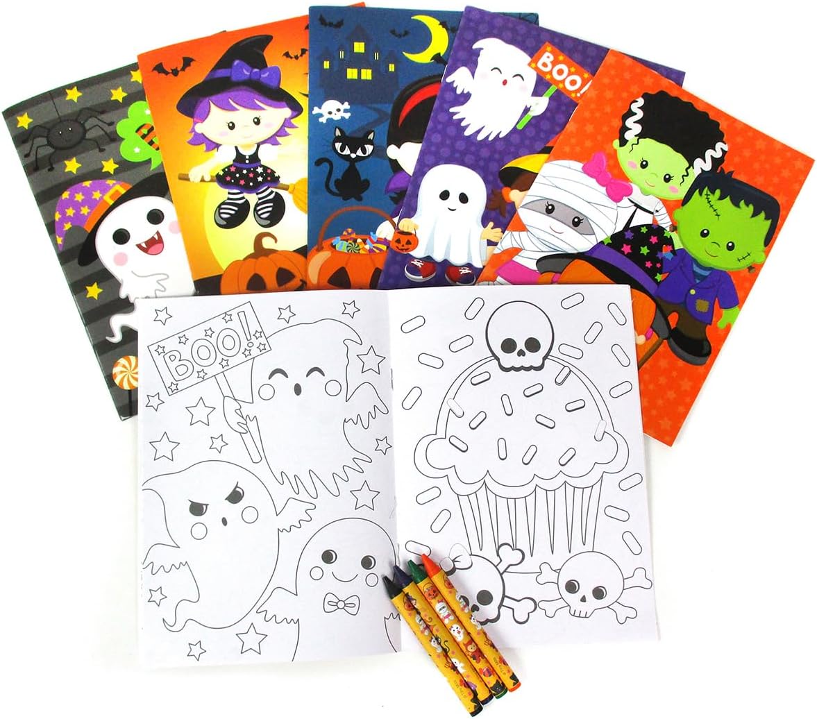 TINYMILLS Halloween Coloring Books for Kids with 12 Coloring Books and 48 Crayons