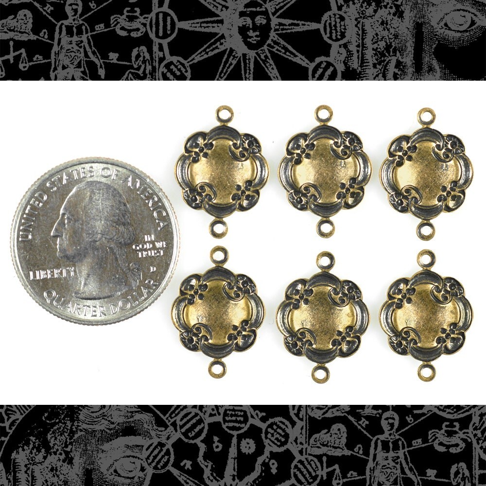 Antiqued Brass Dimpled Floral Cloud Two Ring Connectors - Set of Six - AB-2C47