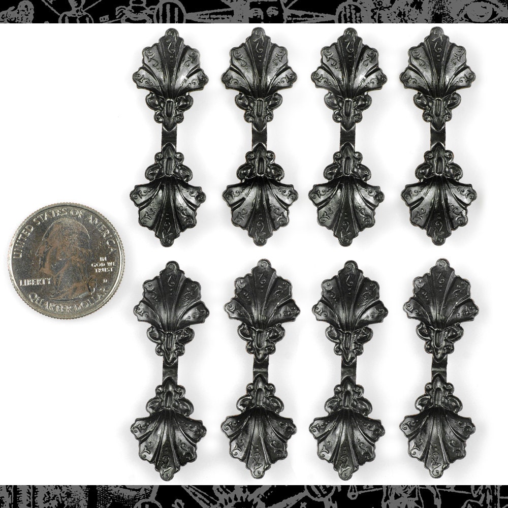 Black Plated Brass Vintage Shell Pinch Connector - Set of Four - BB-O02