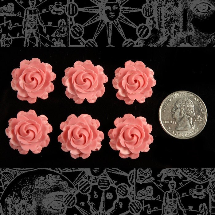 Dusty Pink Full Rose Cabochons 22mm - Set of Six - XXX - Flwr100