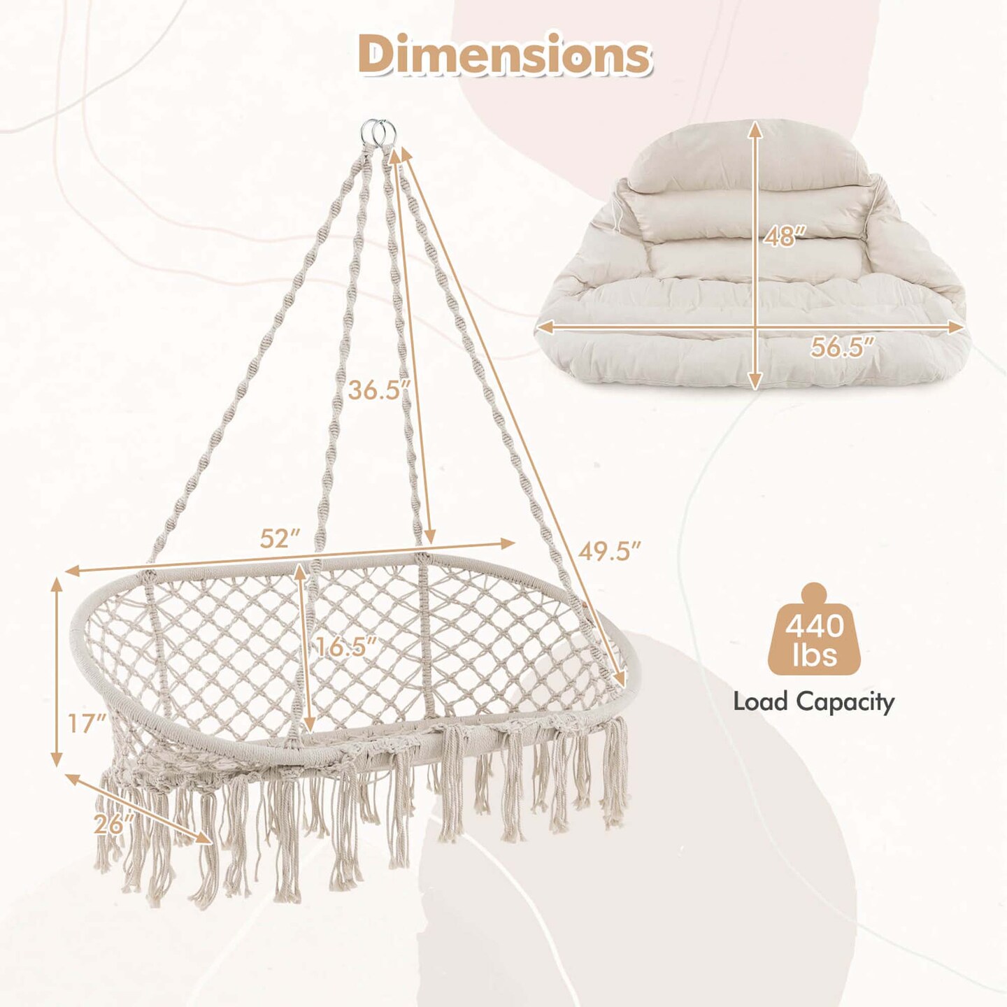 Costway Swing Chair Hand-Woven Rope Hanging Chair with Thick Cushion & Folding Metal Frame