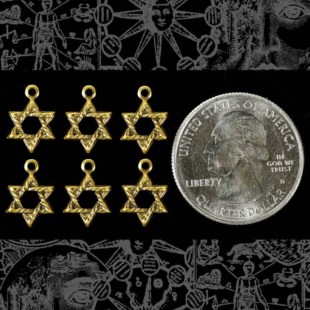 Antiqued Brass Star of David Charms - Set of Six - AB-C119