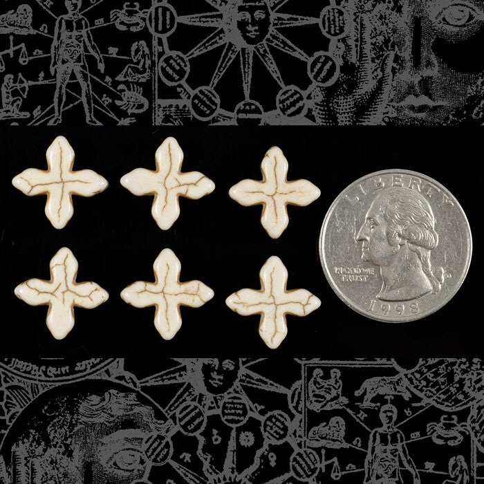 White 15mm Magnesite Four Leaf Clover Beads - Set of Six - Bead-B3