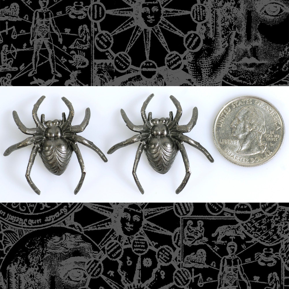 Gunmetal Finish Spiders Pendants Charms - Set of Two - G-P05