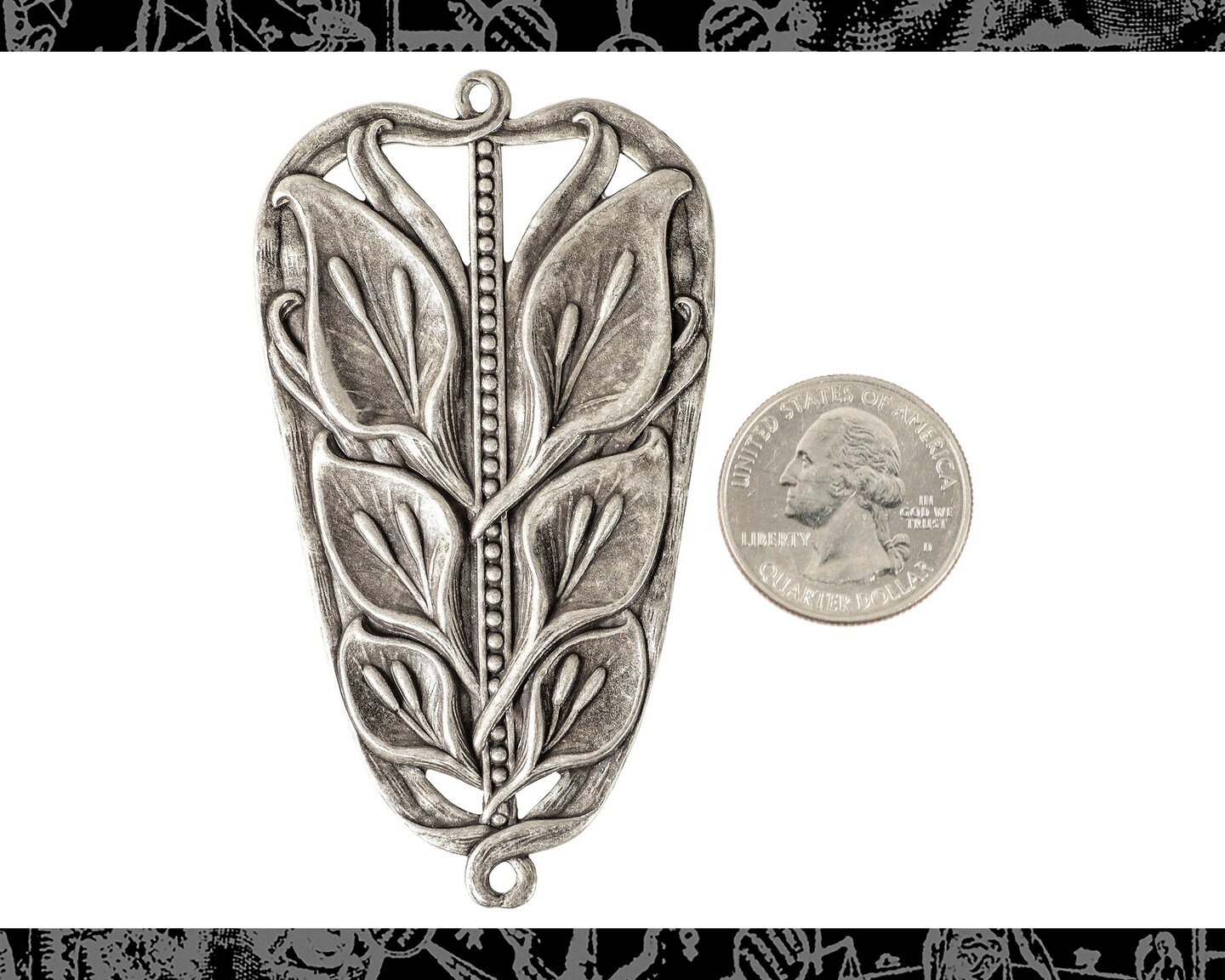 Antiqued Silver Plated Brass Vintage - Six Lily Pendant - XXX - S-P119