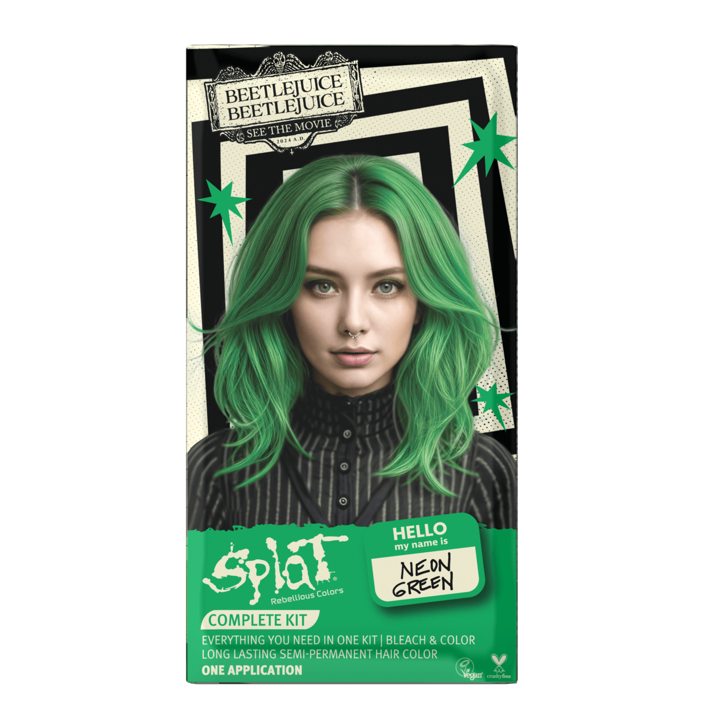 Beetlejuice Beetlejuice Neon Green - Semi-Permanent Hair Dye Complete Kit with Bleach