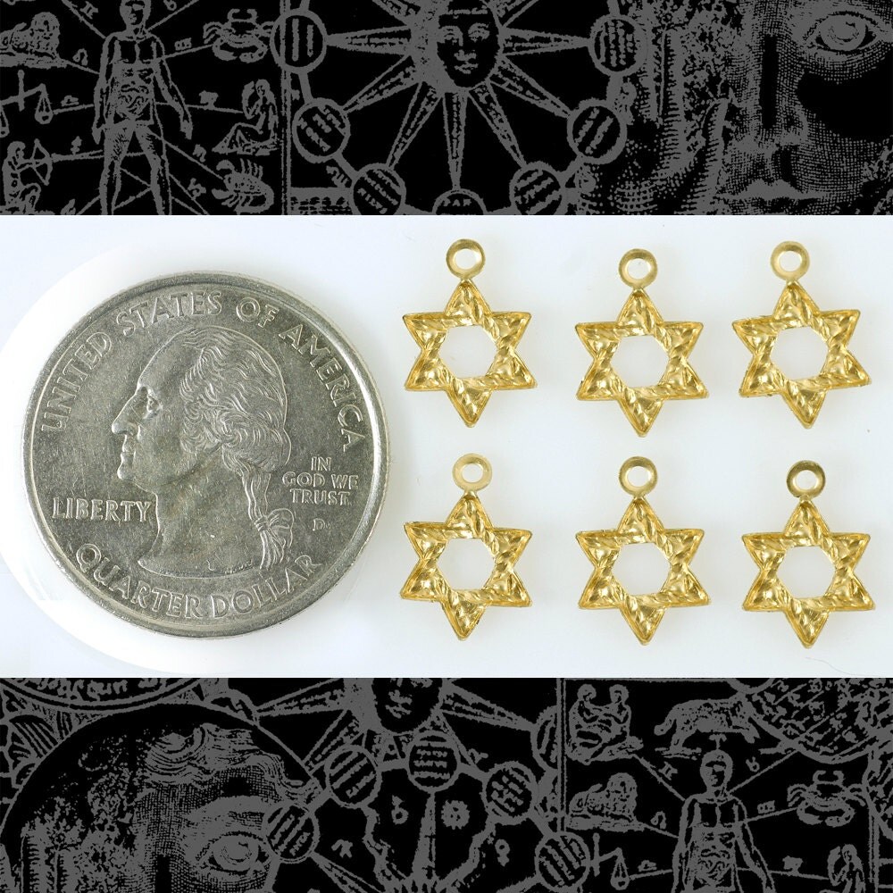 Raw Brass Star of David Charms - Set of Six - B-C119