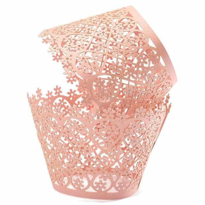 Light Pink Lace Floral Pattern Cupcake Wrappers &#x26; Liners | 25 PC Set