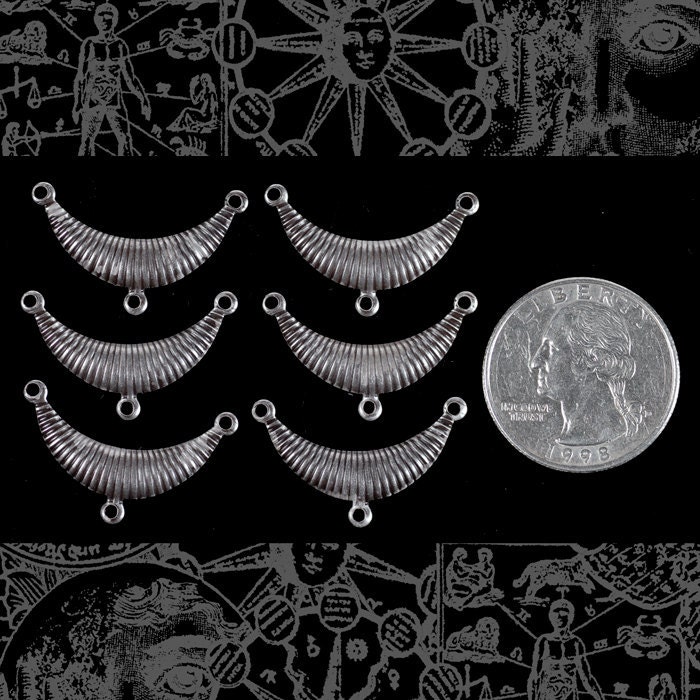 Antiqued Silver Plated Brass Half Moon Art Deco Three Way Connectors - Set of Six - S-3C15