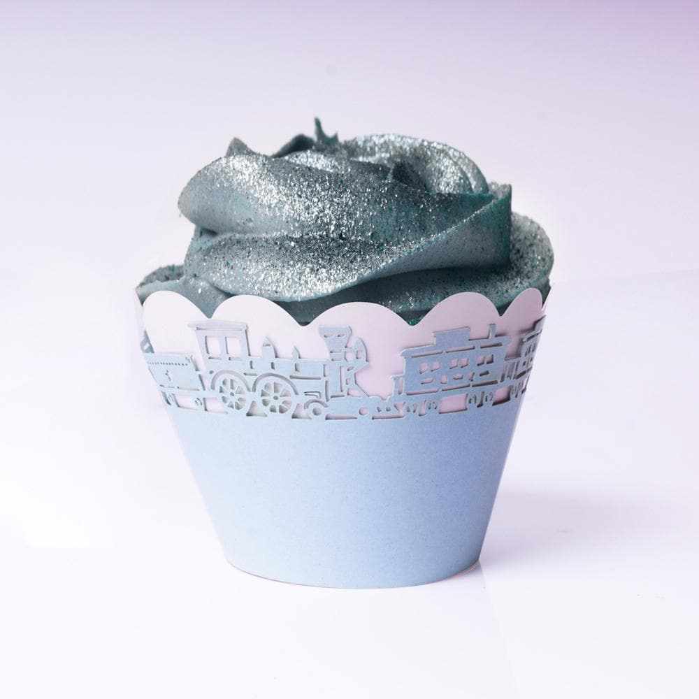 Baby Blue Train Cupcake Wrappers &#x26; Liners | 25 PC Set