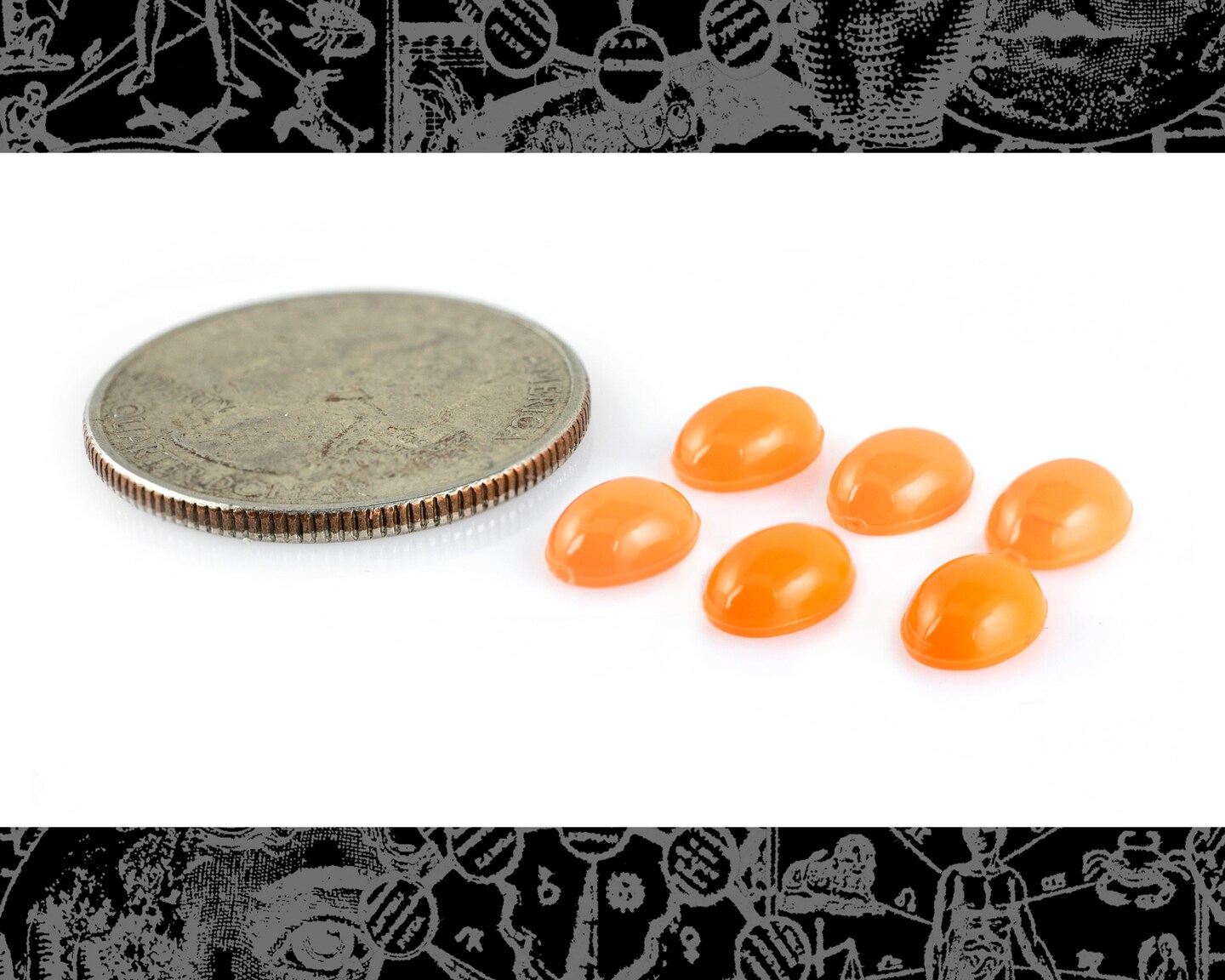 Faux Coral Resin 8mm x 6mm Cabochons - Set of Six - XXX - STC19