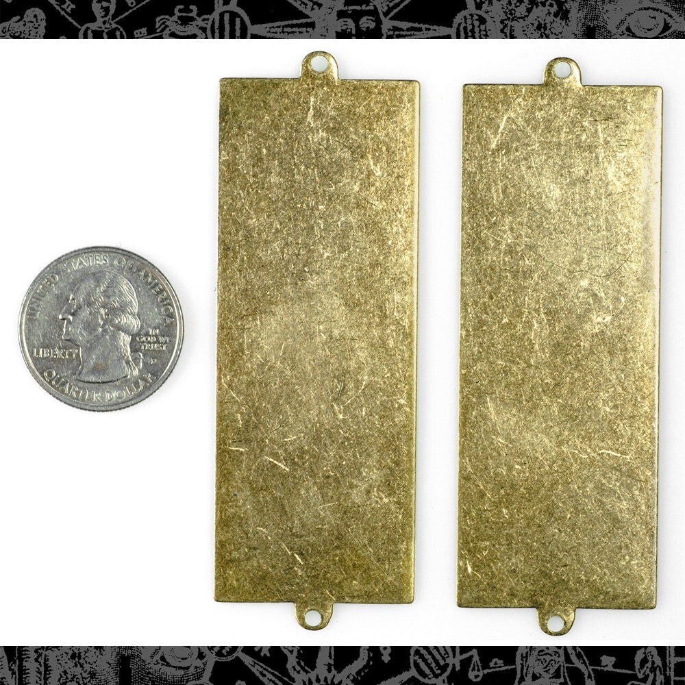 Antiqued Brass Rectangular Blank Brass Stampings - Set of Two- AB-W14