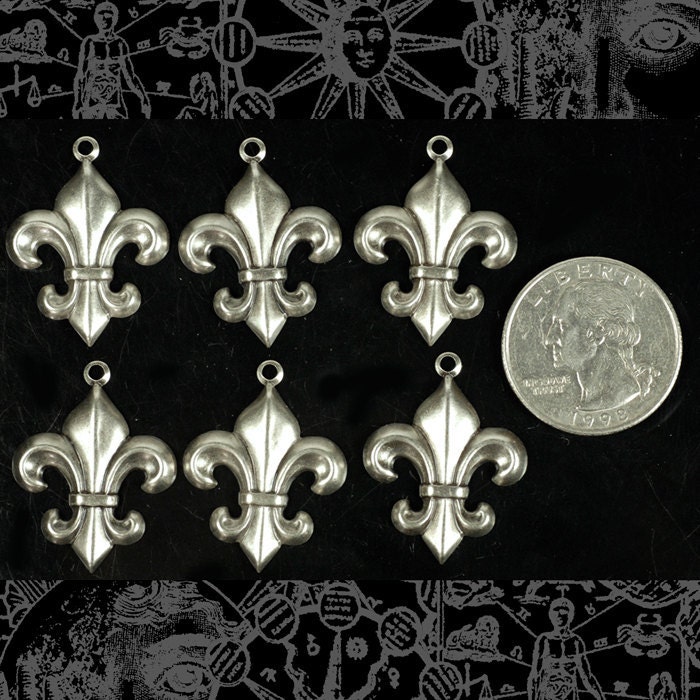 Antiqued Silver Plated Brass Fleur De Lis Charms - Set of Six - S-C62
