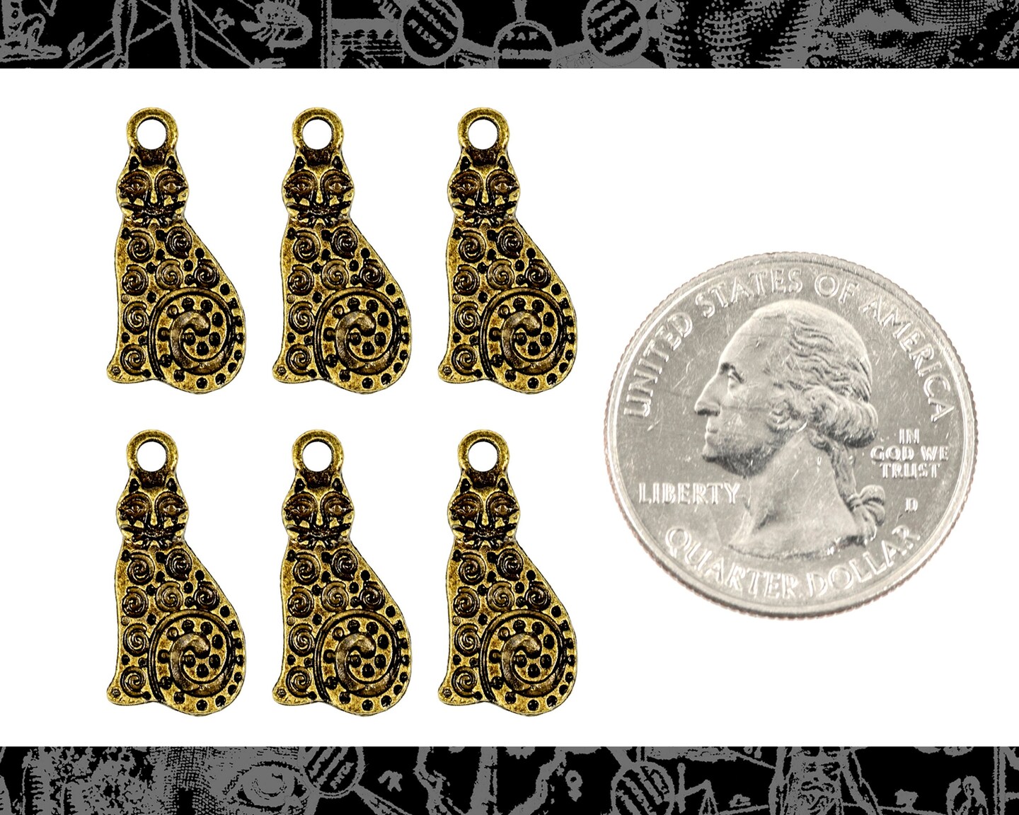Bronze Finish Laurel Burch Style Sitting Cat Charms - Set of Six - ZB-C31