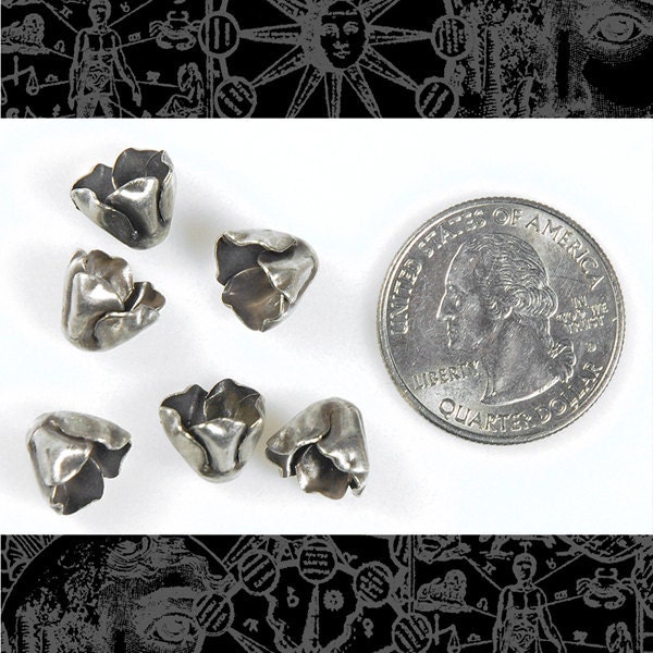 Little Flower Caps in Antiqued Silver Plated Brass - Set of Six - S-BC09