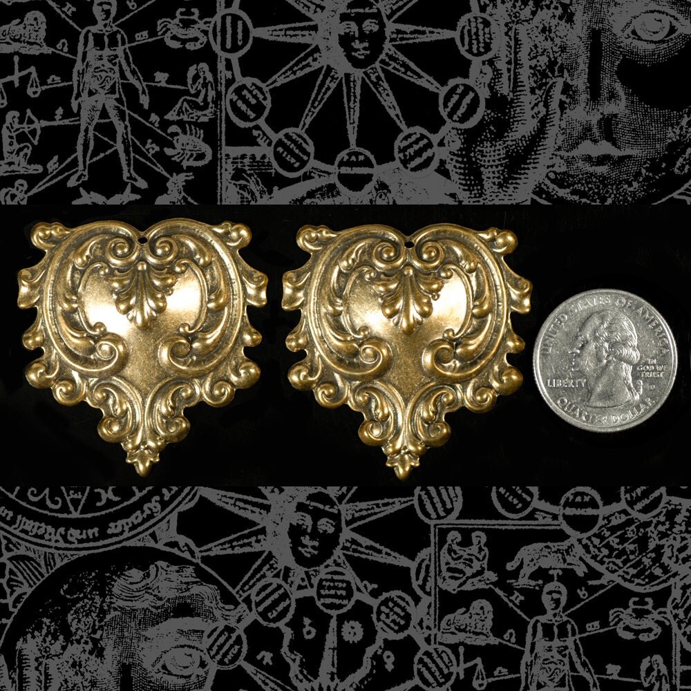 Antiqued Brass Vintage Style Ruffled Heart Pendants - Set of Two - AB-P43