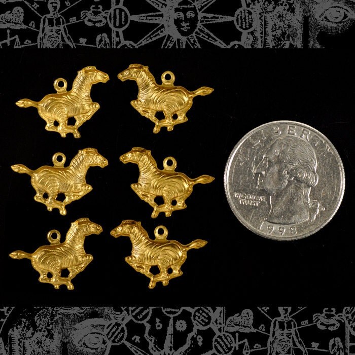 Raw Brass Running Zebra Charms - Set of Six - B-C63