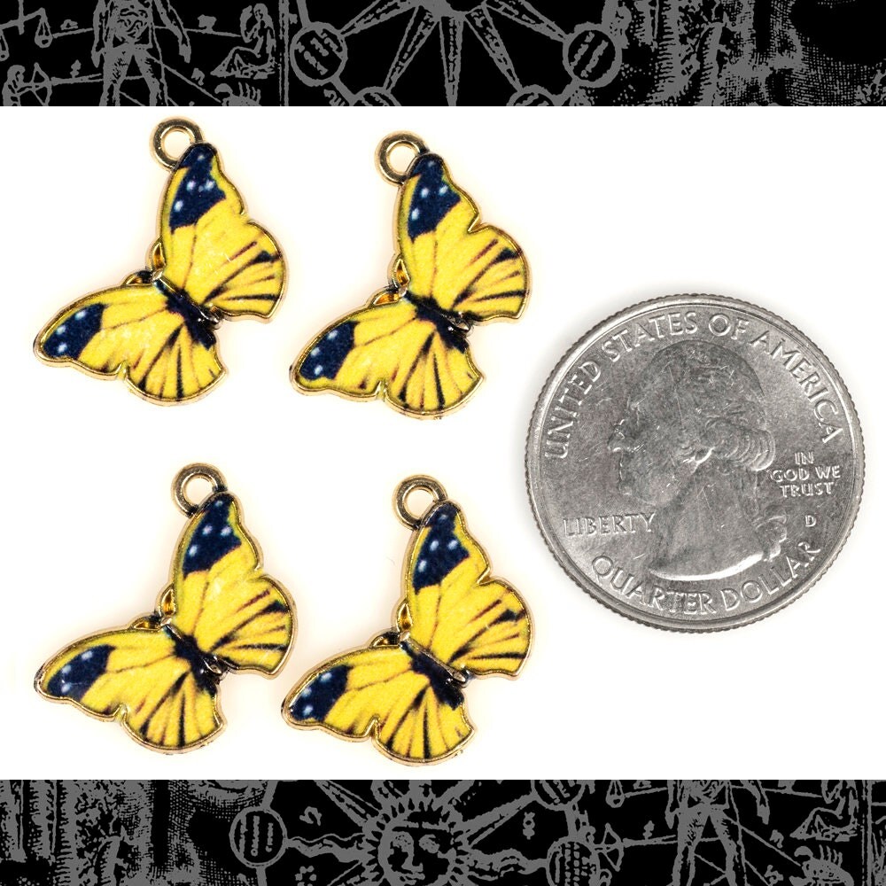 Gold Finish Butterfly Charms with Yellow and Black Inlay - Set of Four - ZG-C22