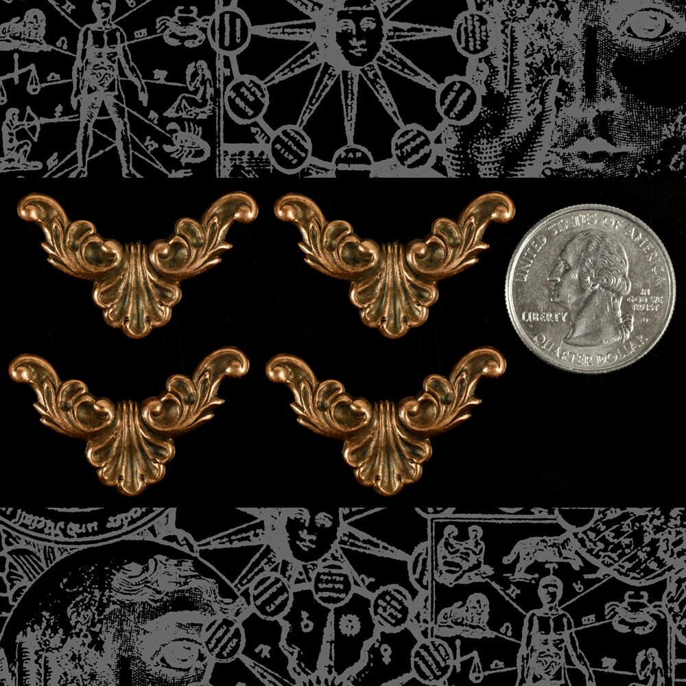 Antiqued Copper Plated Brass Corner Filigree Pieces - Set of Four - C-W42