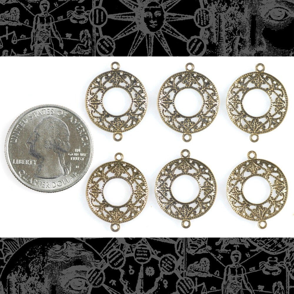 Antiqued Brass Open Filigree Circles Connectors - Set of Six - XXX - AB-2C30