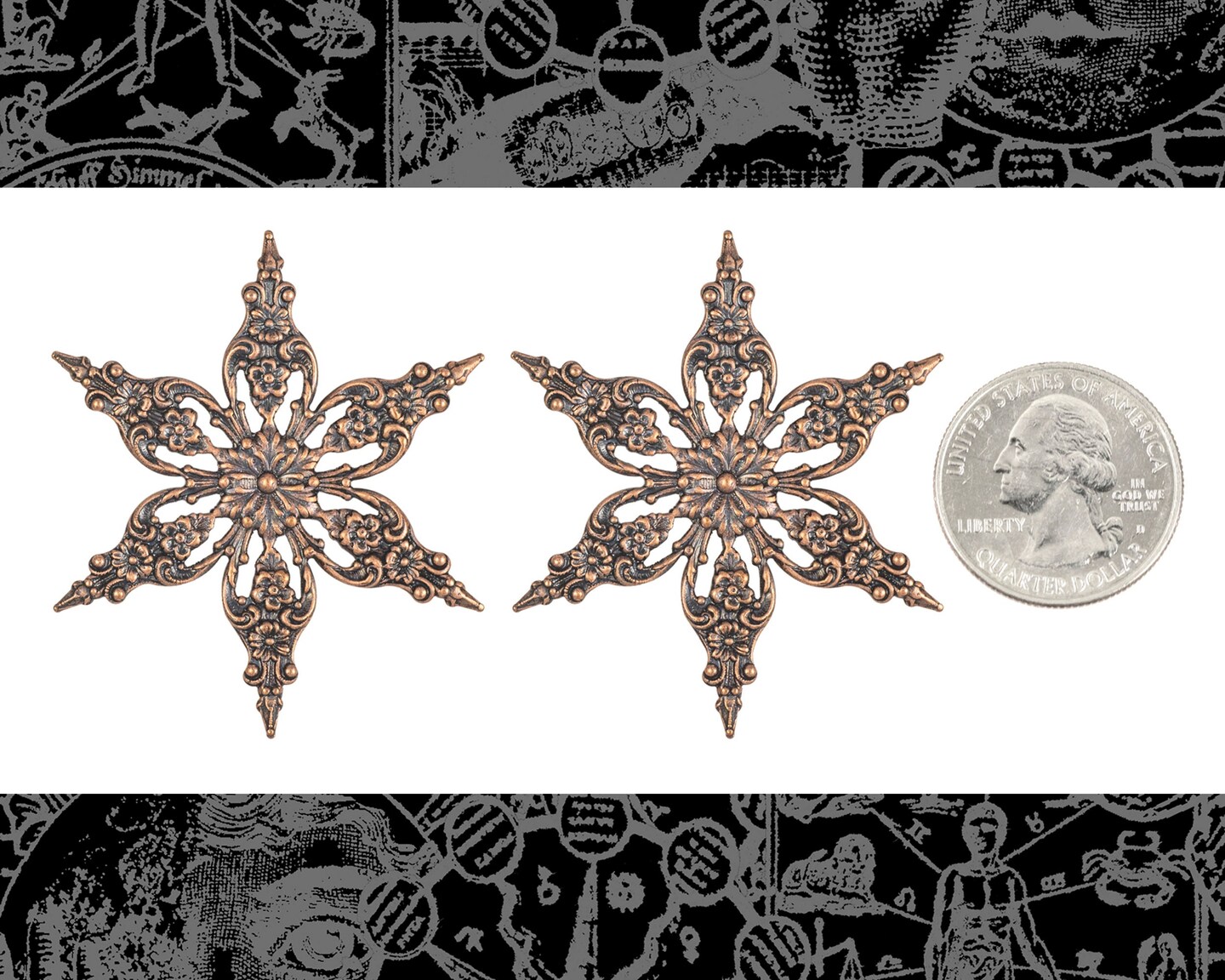 Antiqued Copper Plated Brass Star Shaped Floral Wraps - Set of Two - C-W28