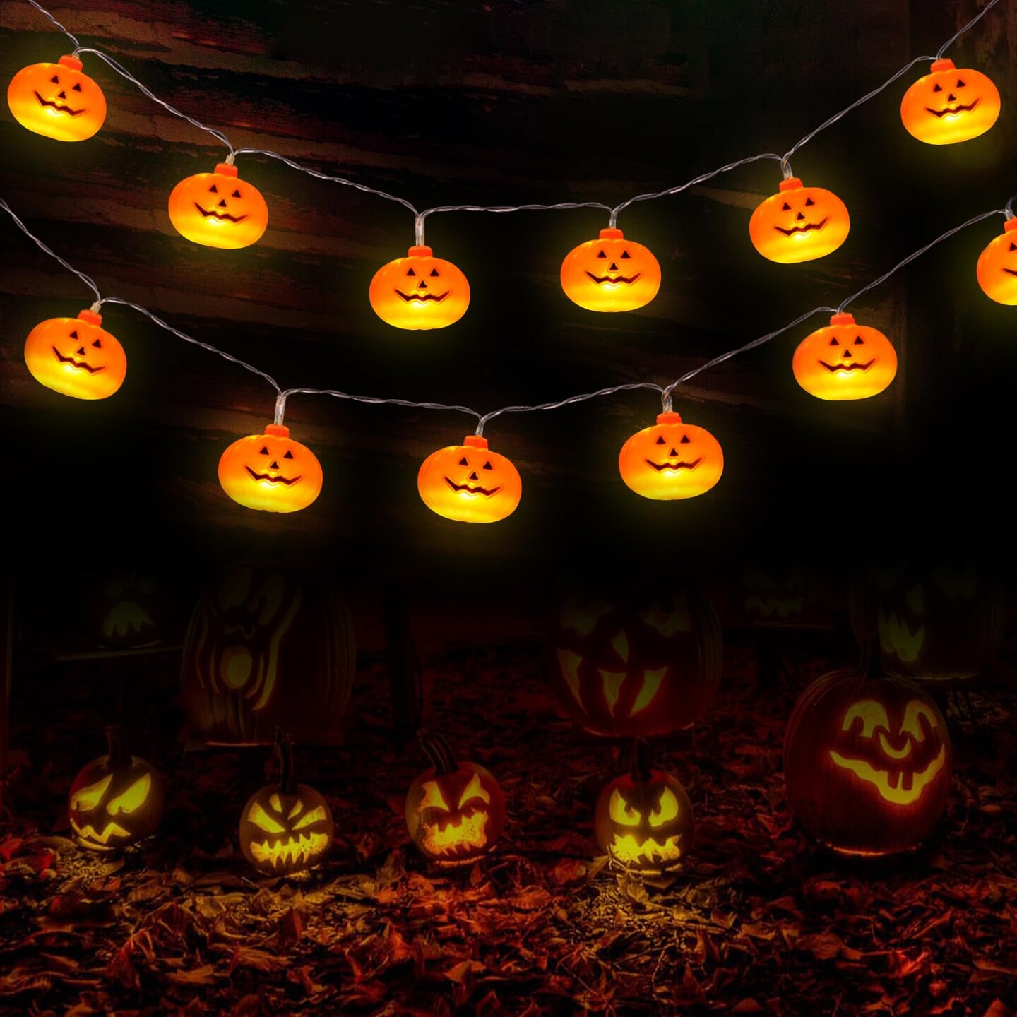 Halloween Decorations 9Ft 20LED Pumpkin String Lights, 2 Model Battery Operated Halloween Decor Pumpkin LED Lights, Thanksgiving Christmas Halloween Decorations for Home Indoor Outdoor&#x2026;