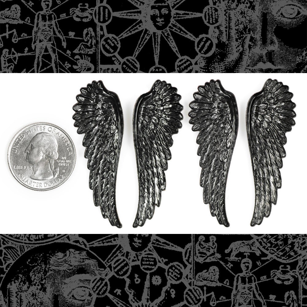 Black Plated Brass Angel Wing Charms- Two Sets of Wing - BB-P09