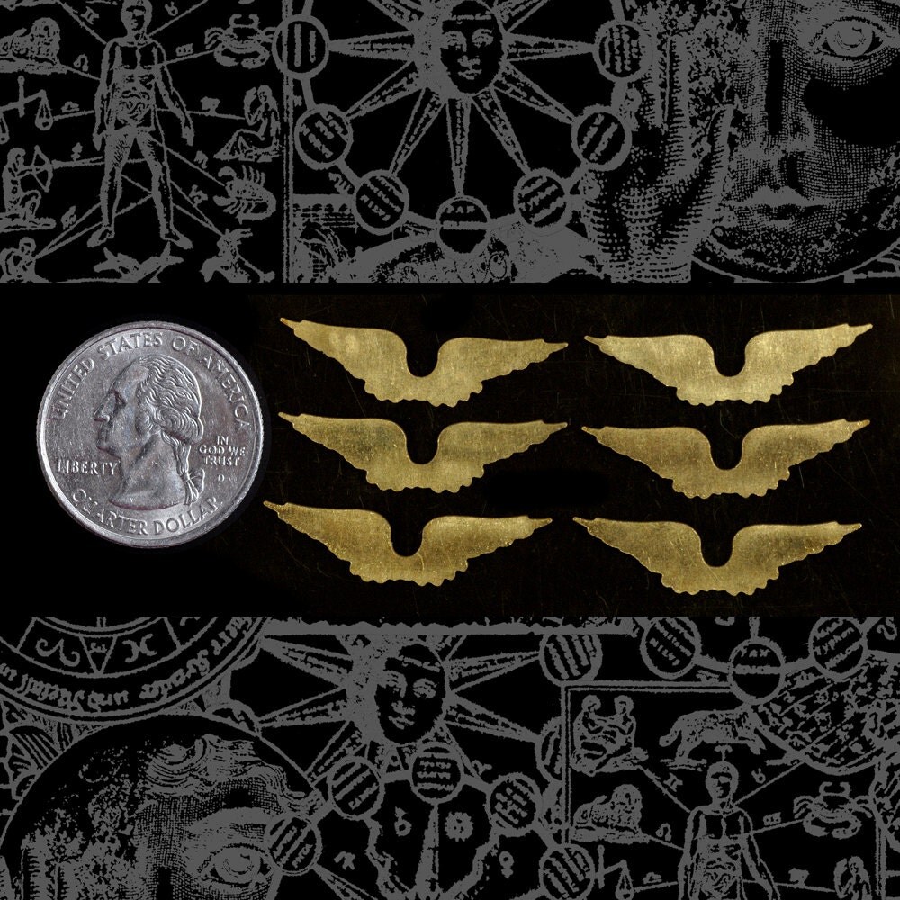 Raw Brass Medium 30mm x 8mm Connected Angel Wings Charms Set of Six B-C103
