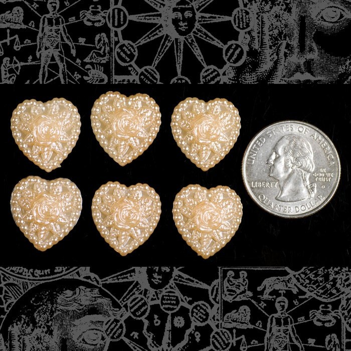 Six Sparkly Peach Heart Cabochons - Set of Six - Cab28
