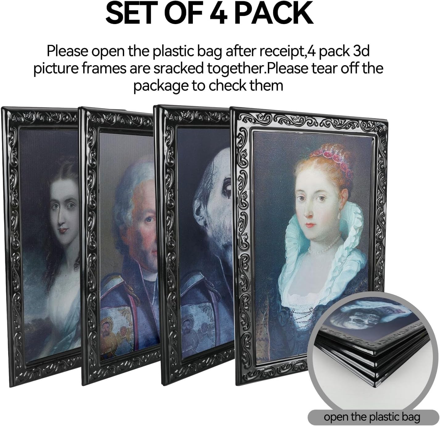 Labeol 4 Pack Halloween Decorations Indoor 3D Changing Face Scary Moving Picture Frame Creepy Haunted Wall Decoration Portrait Scary Halloween Decoration for Horror Party Castle House Home