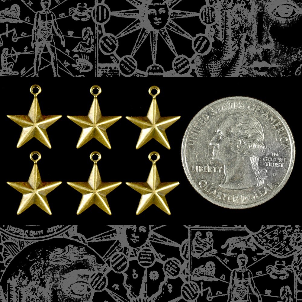 Antiqued Brass Small Star Charms - Set of Six - XXX - AB-C181