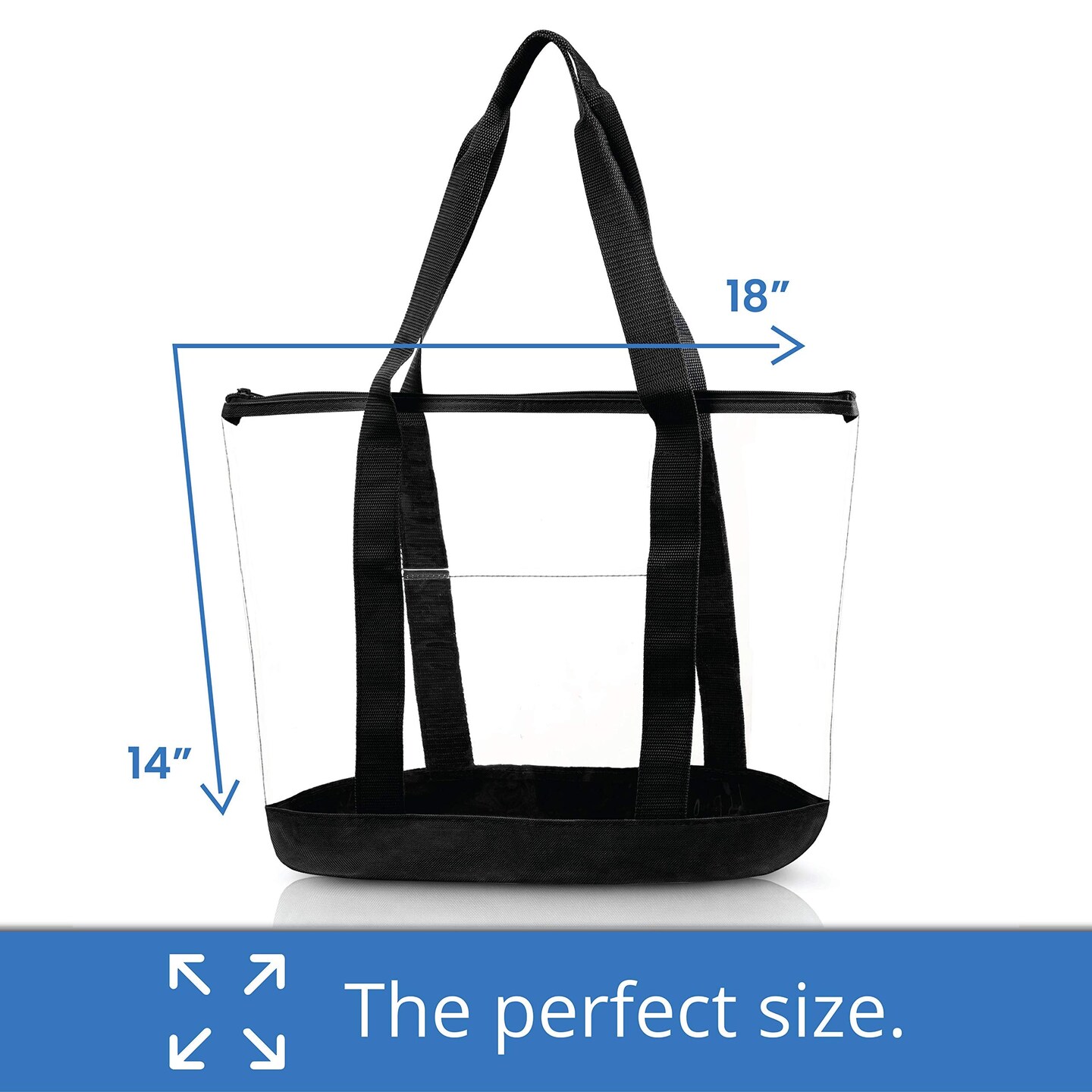2 Pieces  Clear Tote Bags for Work, Beach, Stadium, Security Approved with Zipper Closure