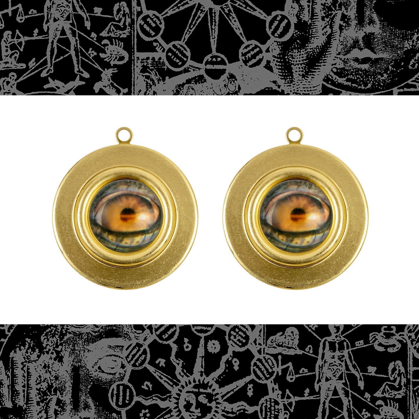 12mm Round Golden Hooded Eye Cabochons - Set of Two - CAB42