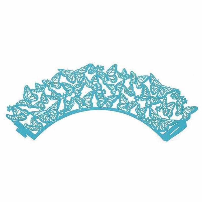 Turquoise Blue Butterfly Lace Cupcake Wrappers &#x26; Liners | 25 PC Set