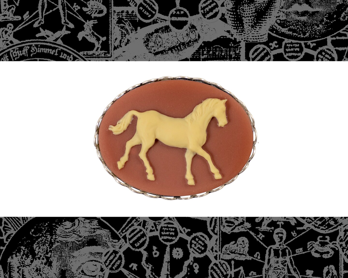 Cream Horse on Carnelian Cameo 40mm x 30mm Cameo - Set of Two - CAM270