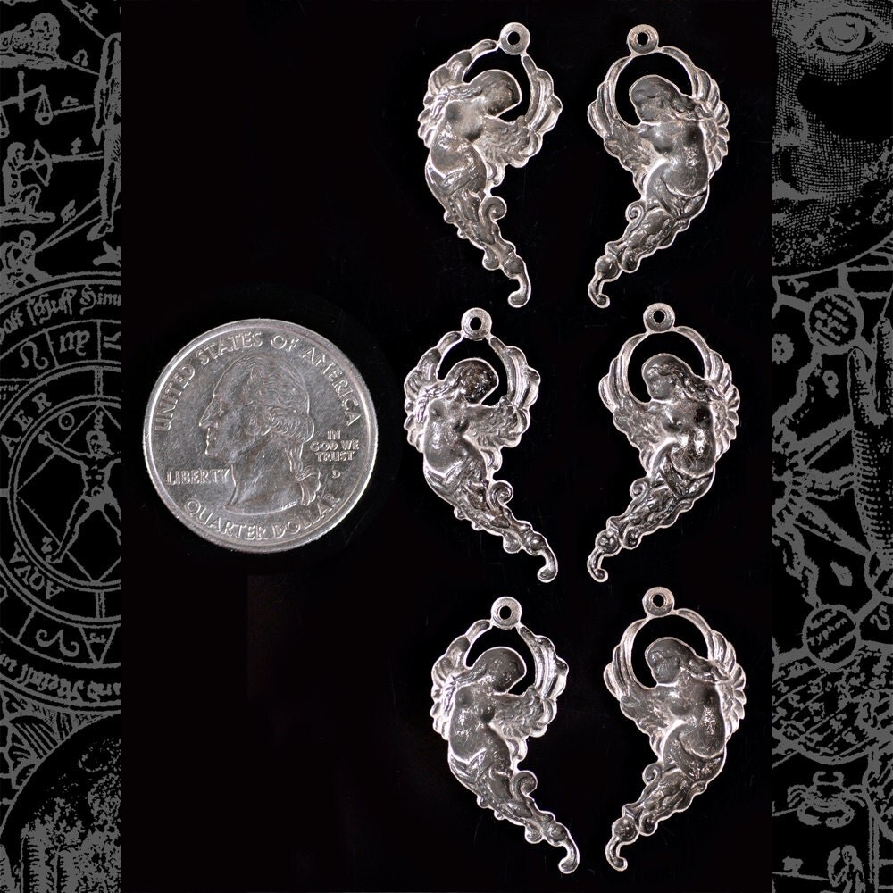Antiqued Silver Plated Brass Flying Angel Charms - Three Sets of Two - S-C23