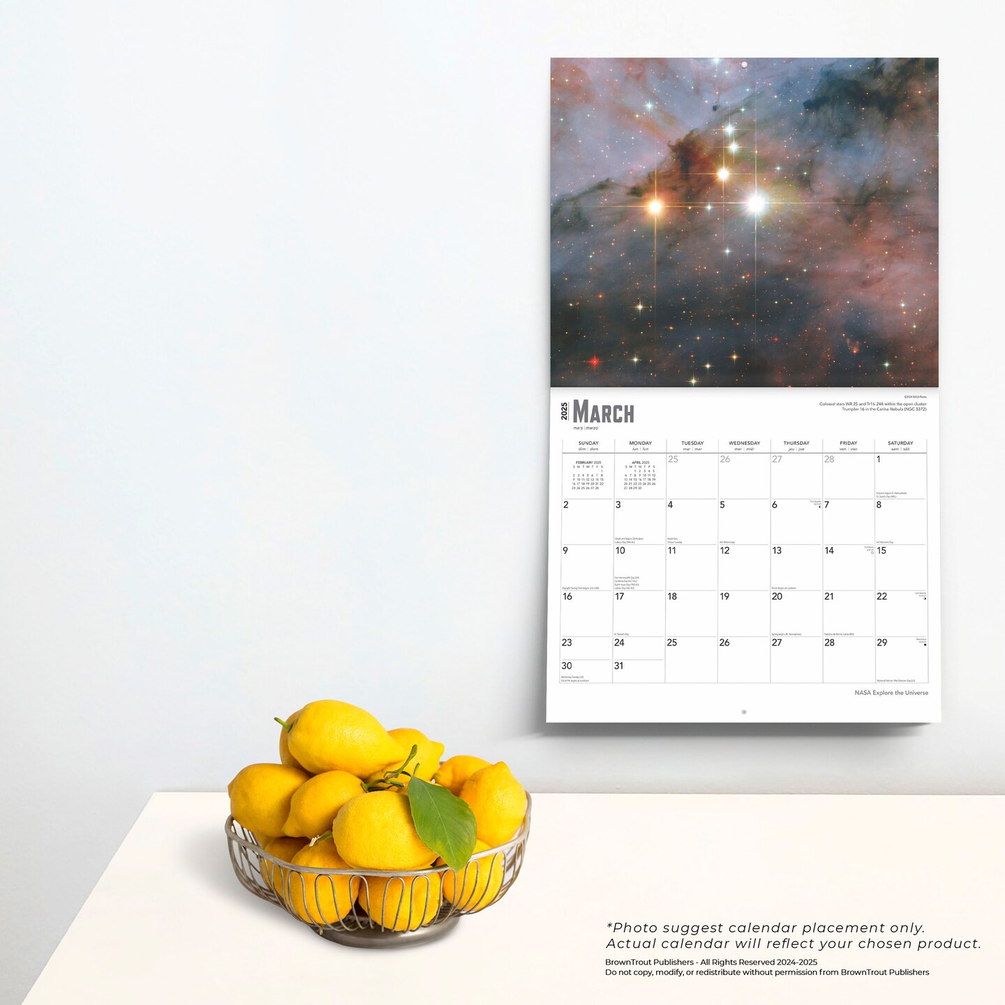 NASA Explore the Universe | 2025 14 x 24 Inch Monthly Deluxe Wall Calendar | Foil Stamped Cover | Plastic-Free | BrownTrout | Space Cosmos Inspiration