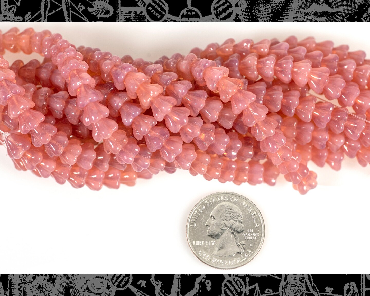 8mm x 6mm Soft Pink Glass Bell Flower Beads One Strand - XXX - GB-FB08