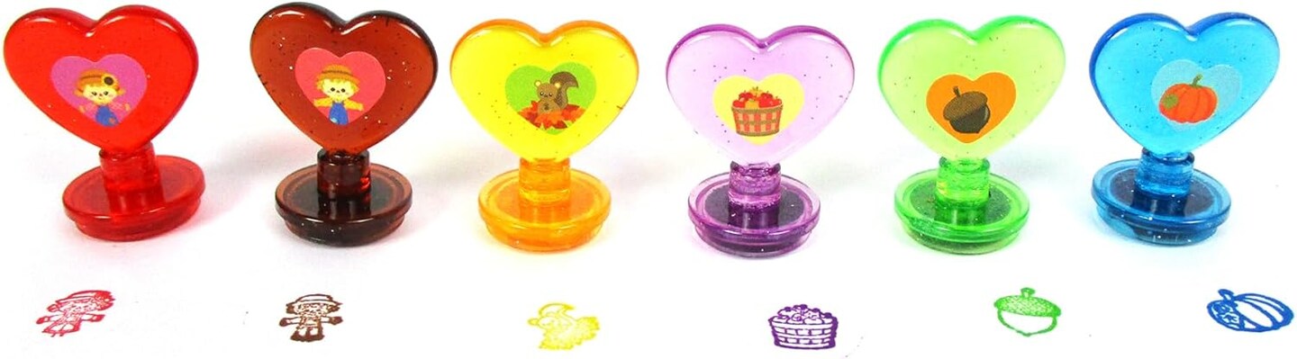 TINYMILLS 24 Pcs Fall Harvest Thanksgiving 2 in 1 Stackable Stacking Crayon with Extra Stamper Topper, Kids Party Favors, Goodie Bag Stuffers, Classroom Rewards, Prizes