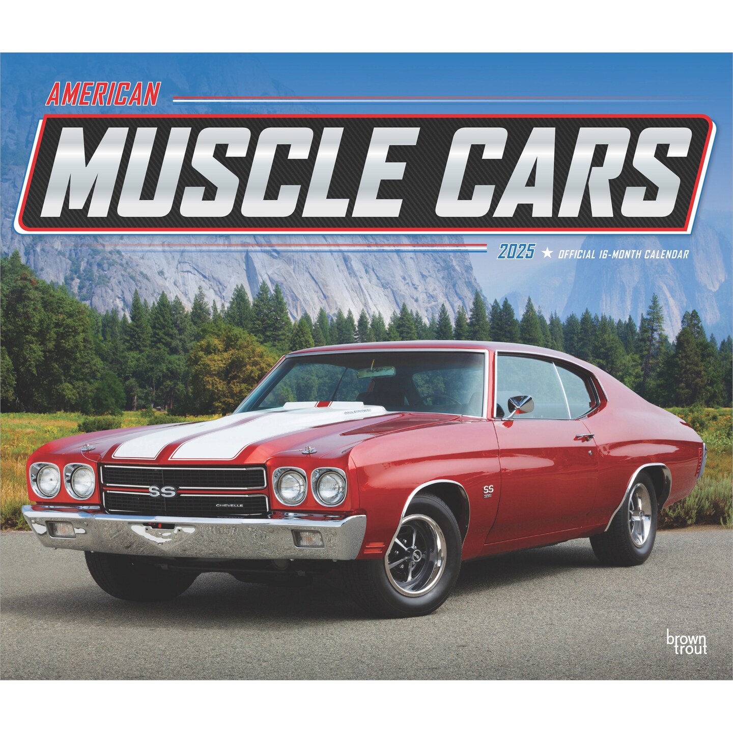 American Muscle Cars OFFICIAL | 2025 14 x 24 Inch Monthly Deluxe Wall Calendar | Foil Stamped Cover | Plastic-Free | BrownTrout | Racing Ford Chevrolet Chrysler Oldsmobile Pontiac