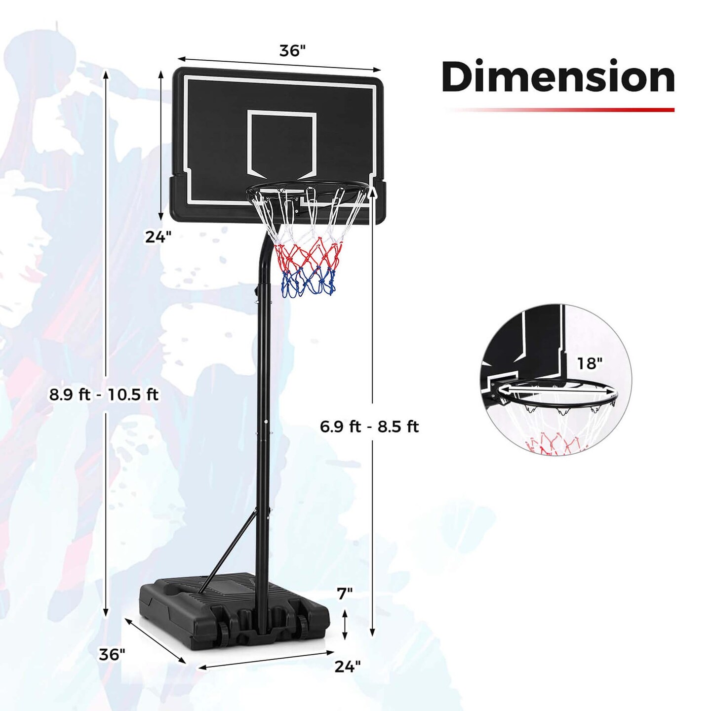 Costway 6.9-8.5 FT Portable Outdoor Basketball Hoop with Shatterproof PC Backboard